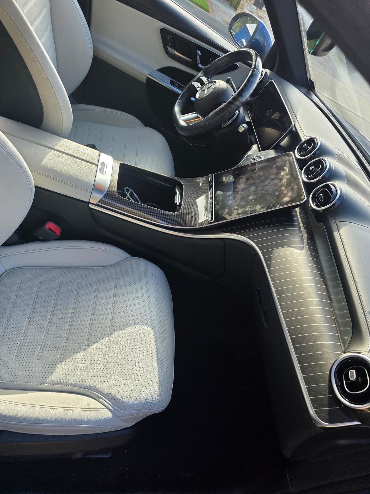 Mercedes GLC interior with white leather seats, spotless after an interior detail